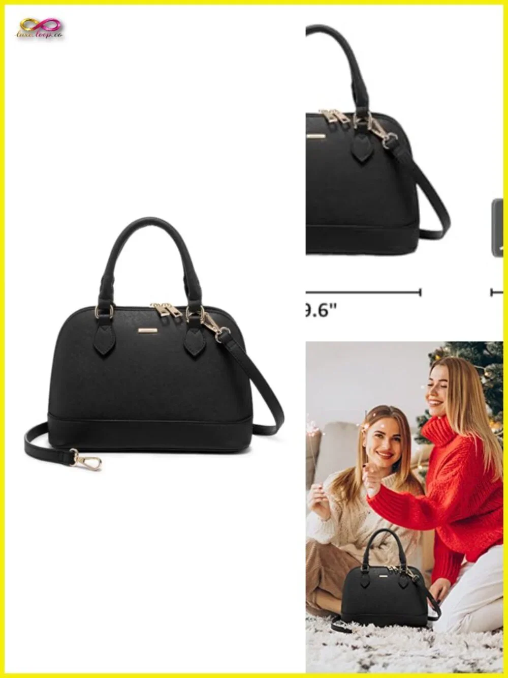 Faux Leather Satchel Crossbody Bag with Double Zip Top Handle